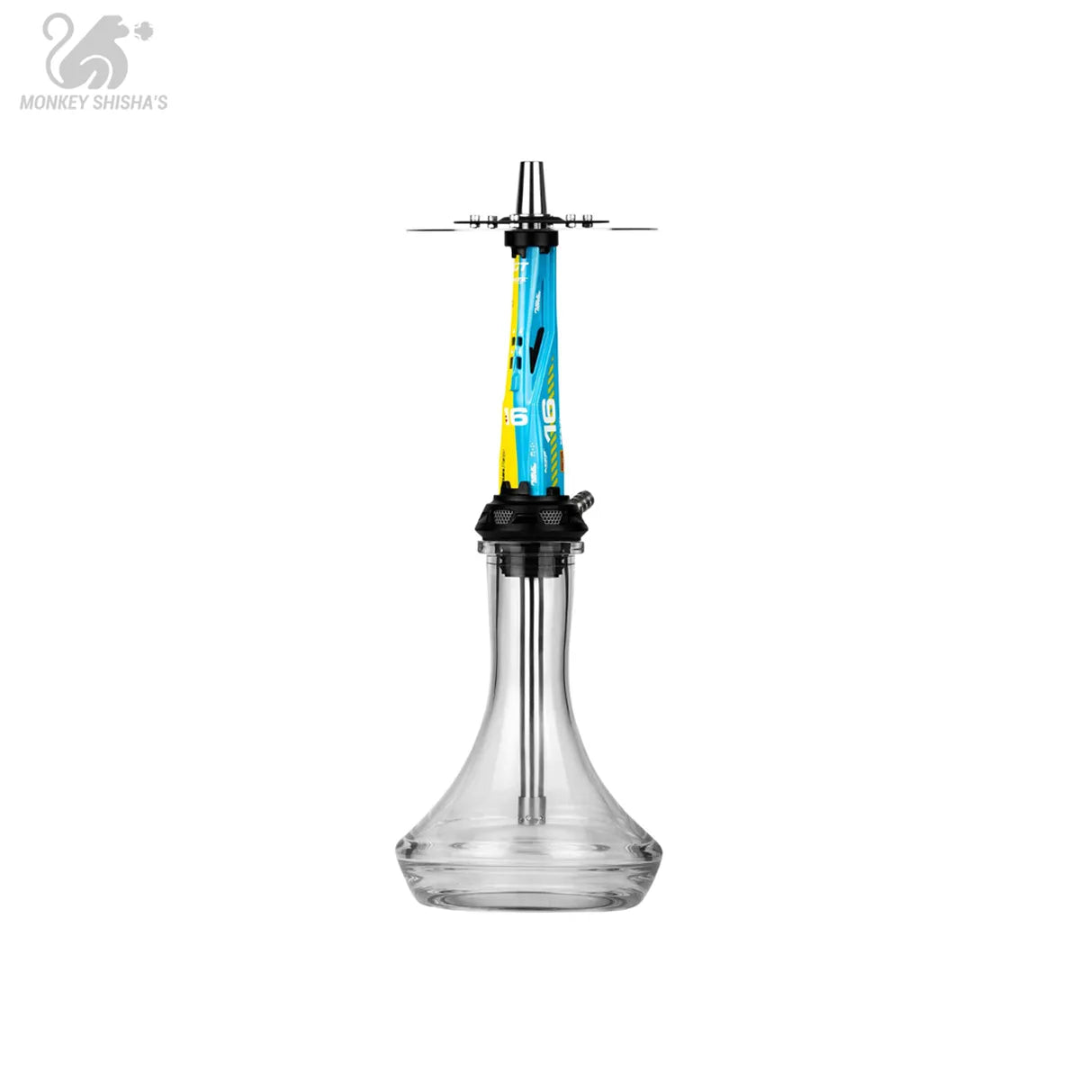 Vista del mástil y la base de cristal de la cachimba Amotion Valve - Monkey Shisha's