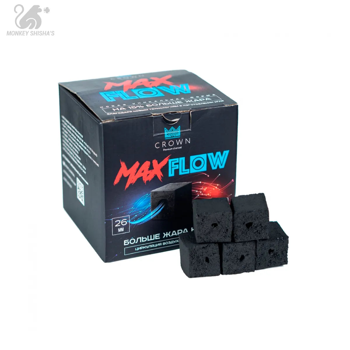 CARBÓN NATURAL CROWN MAX FLOW 26mm 1KG - Monkey Shisha's