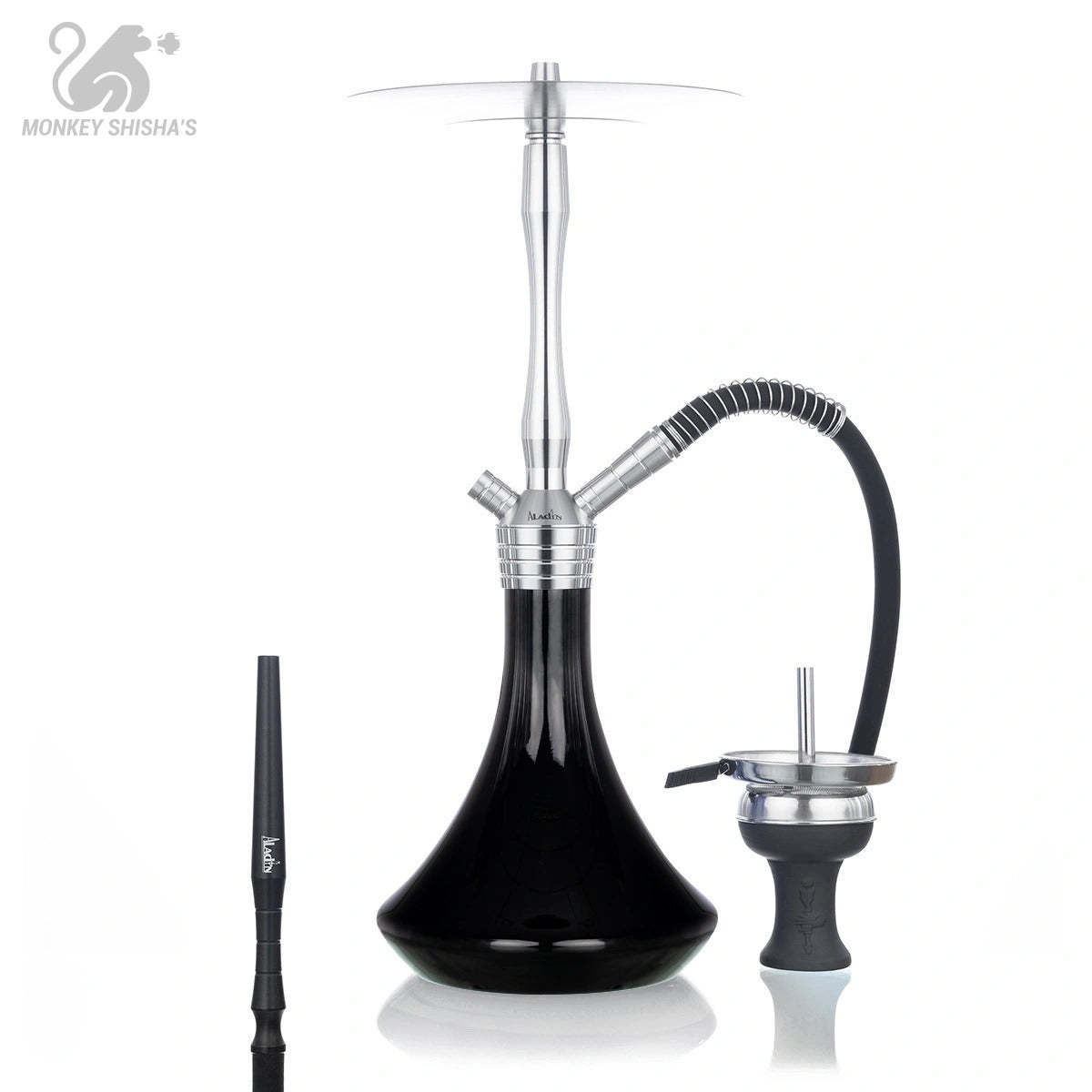 Cachimba Aladin MVP 460 M1 acabado Black con base negra opaca y mástil de acero - Monkey Shisha's