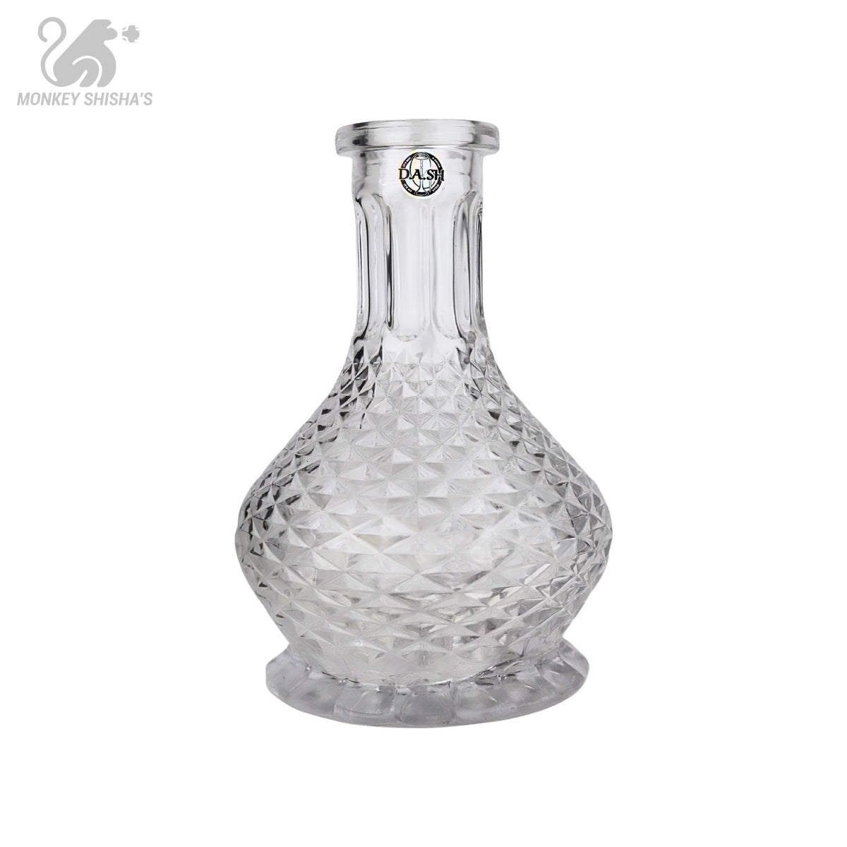Base Dash Vertex Clear de cristal transparente con tallado en punta de diamante y pie festoneado - Monkey Shisha's