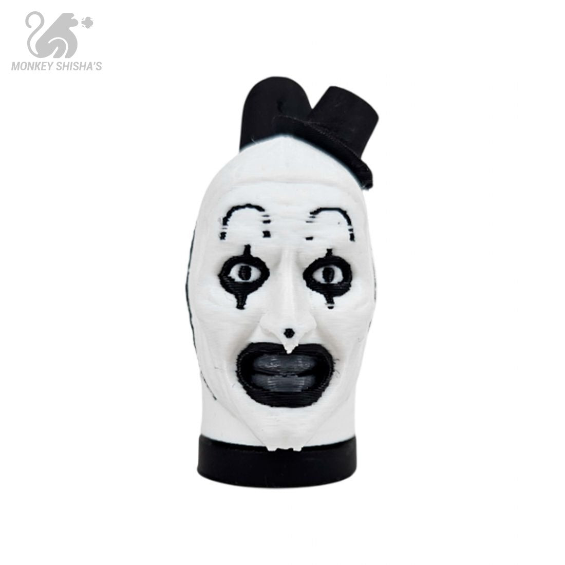 Boquilla 3D HC Halloween Jester: cara de payaso en blanco y negro con chistera ladeada y ojos y boca muy marcados - Monkey Shisha's