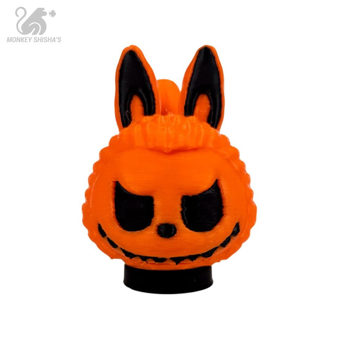 Boquilla 3D HC Halloween Pumpbubu: conejito naranja con orejas negras por dentro y cara de calabaza tallada con sonrisa dentada - Monkey Shisha's