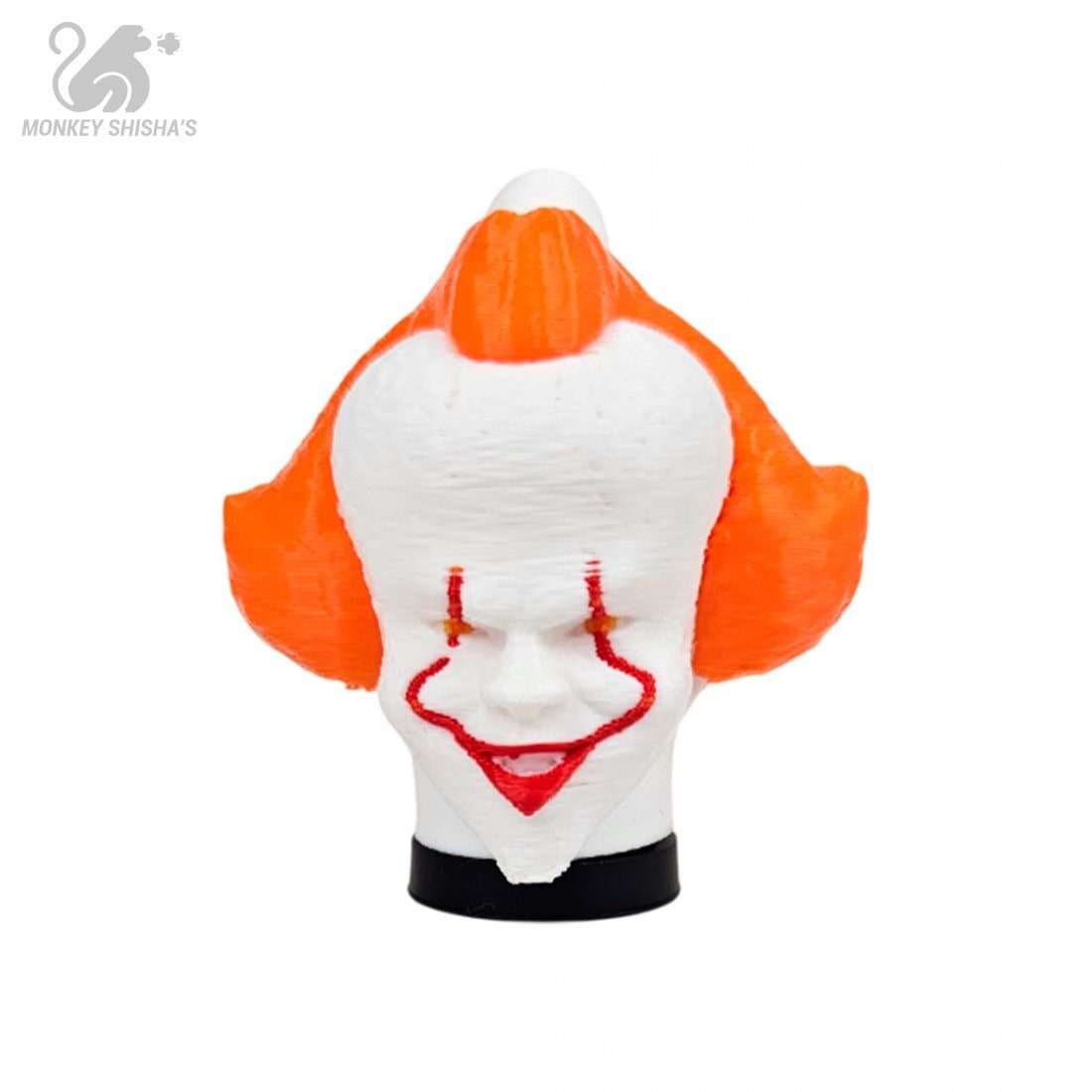 Boquilla 3D HC Halloween Smiley: cara de payaso siniestro blanca con melena naranja y sonrisa roja pintada - Monkey Shisha's