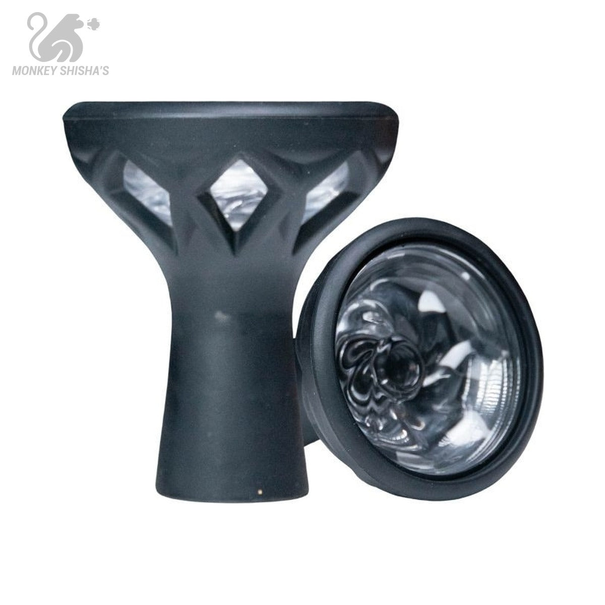 Cazoleta phunnel de silicona negra con cubeta interior de cristal templado - Monkey Shisha's
