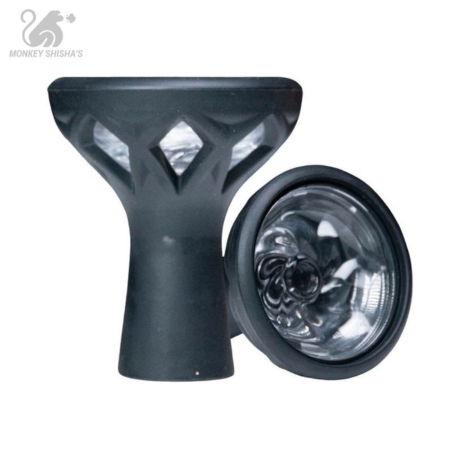 Cazoleta phunnel de silicona negra con cubeta interior de cristal templado - Monkey Shisha's