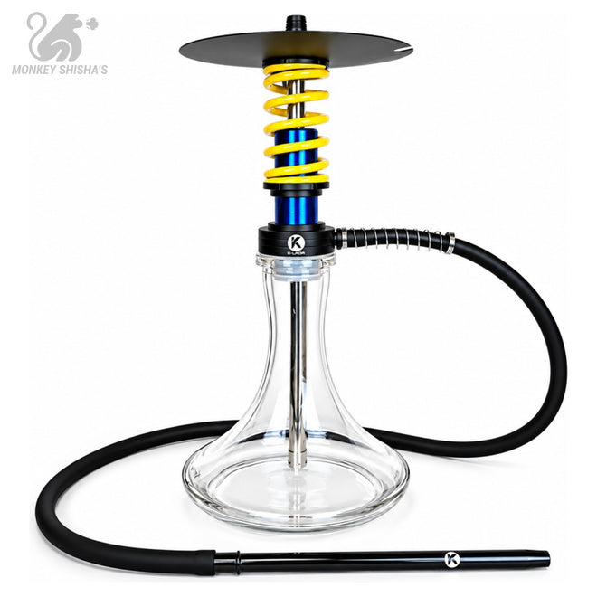 Cachimba K-Lada Nitro con muelle amarillo y azul, base de cristal y manguera de silicona - Monkey Shisha's