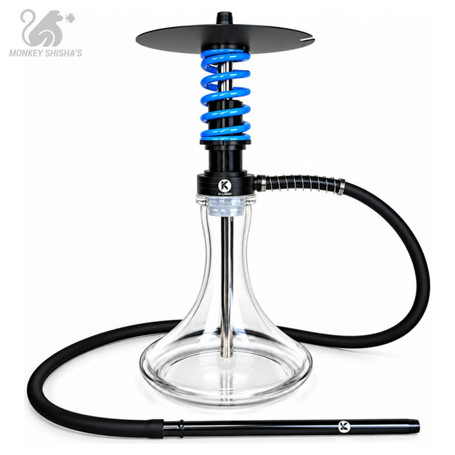 Cachimba K-Lada Nitro con muelle azul y cuerpo negro, base de cristal y manguera - Monkey Shisha's