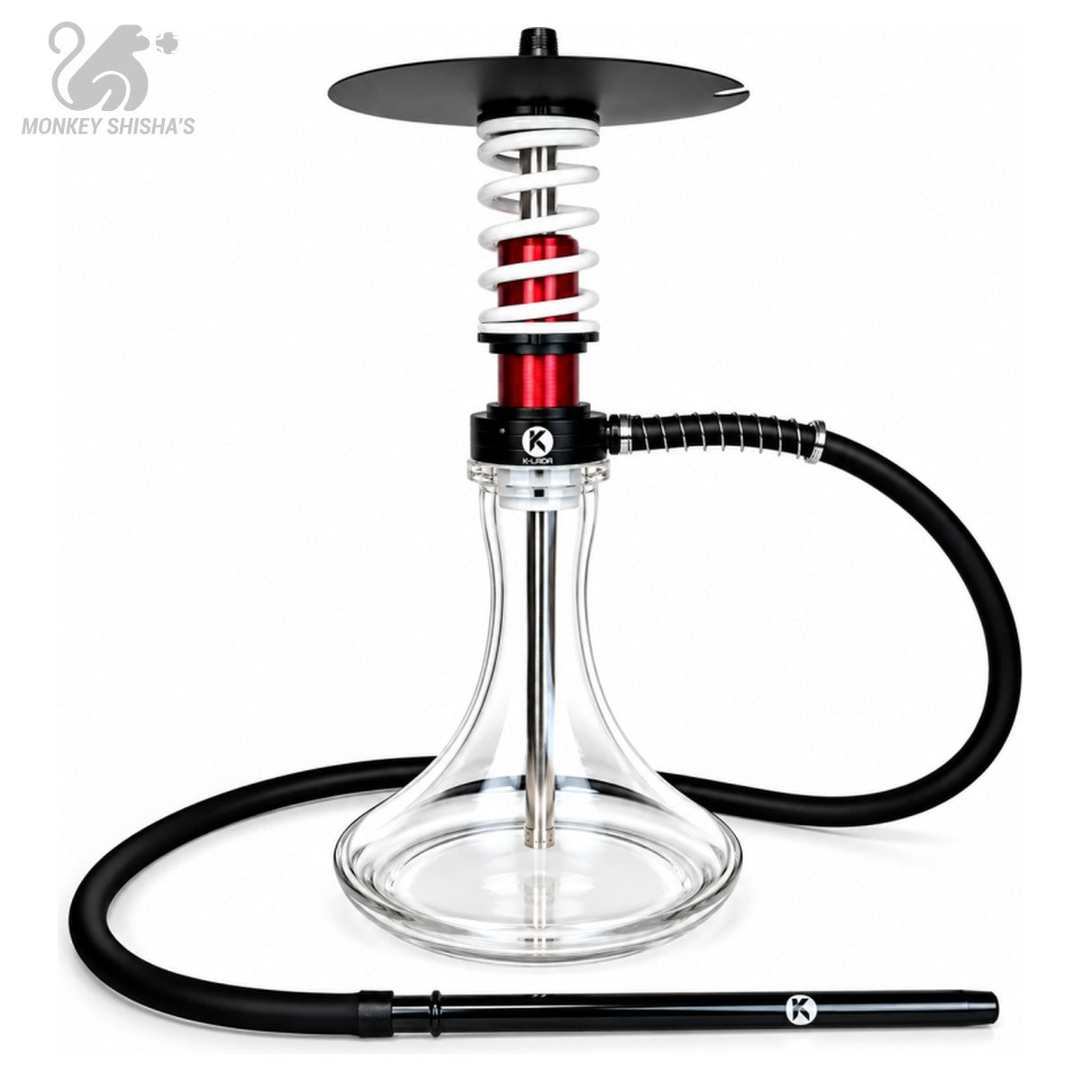 Cachimba K-Lada Nitro con muelle blanco y cuerpo rojo, base de cristal y manguera - Monkey Shisha's