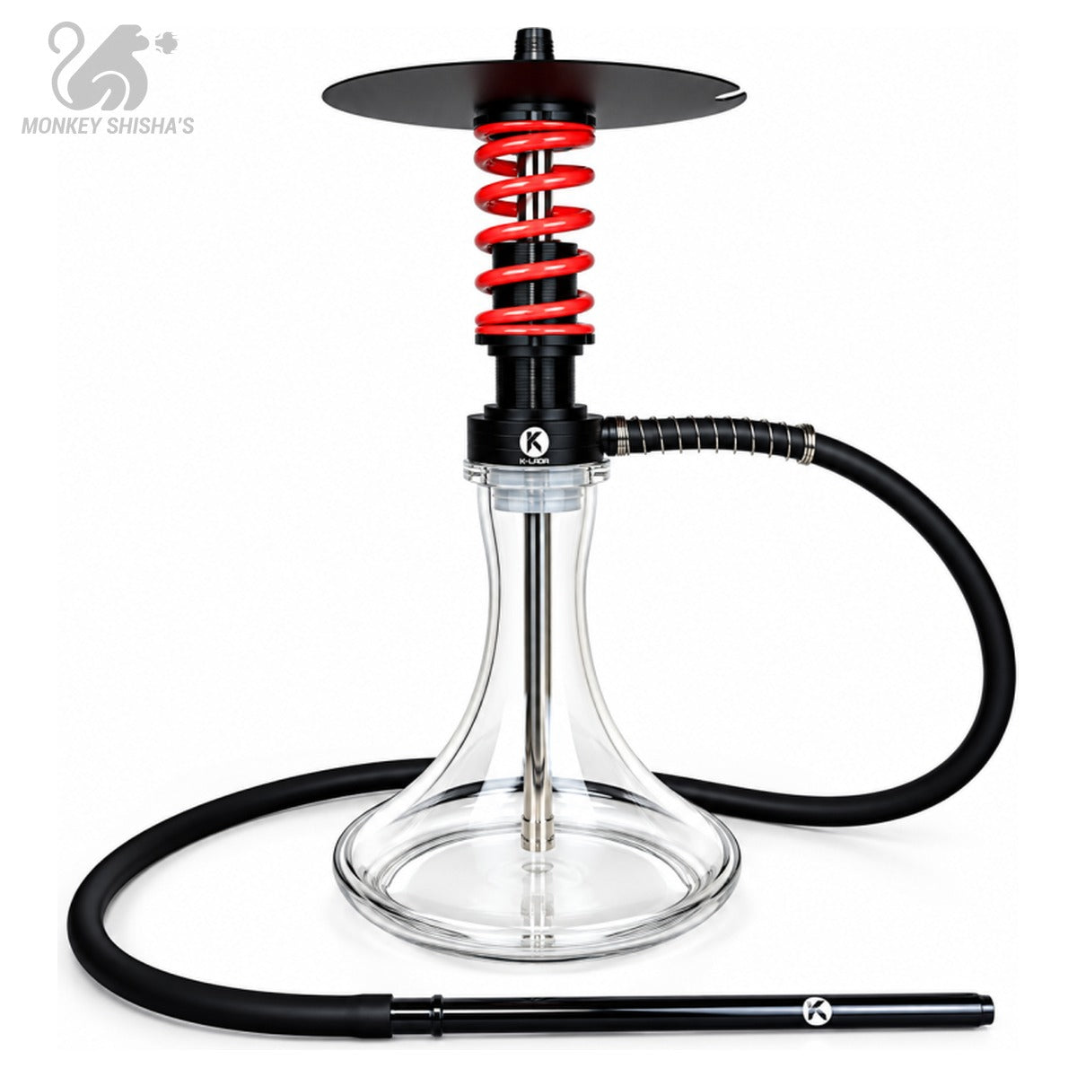 Cachimba K-Lada Nitro con muelle rojo y cuerpo negro, base de cristal y manguera - Monkey Shisha's