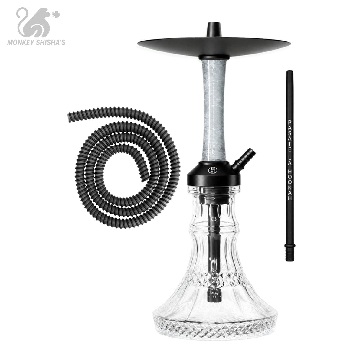 Cachimba Medusa Moon blanca y negra con plato negro y base acrílica Moon Cut - Monkey Shisha's