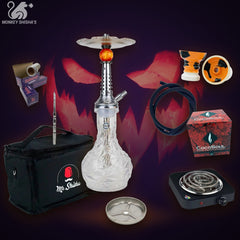 Pack Halloween Pesadilla con cachimba Dash Mini Cosmos, bolsa de transporte Mr. Shisha, hornillo, cazoleta, carbón, rejilla y aluminio - Monkey Shisha's