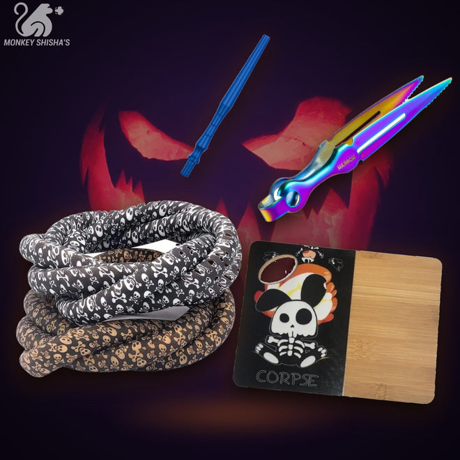 Pack Halloween Trato con manguera de silicona Calaveras, boquilla de aluminio, tabla de mezclas Corpse y pinzas - Monkey Shisha's