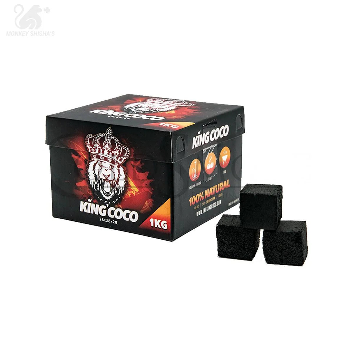 CARBÓN KING COCO 28mm 1Kg - Monkey Shisha's
